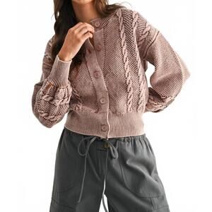 NEW CAMELLIA cable knit cardigan in washed brown